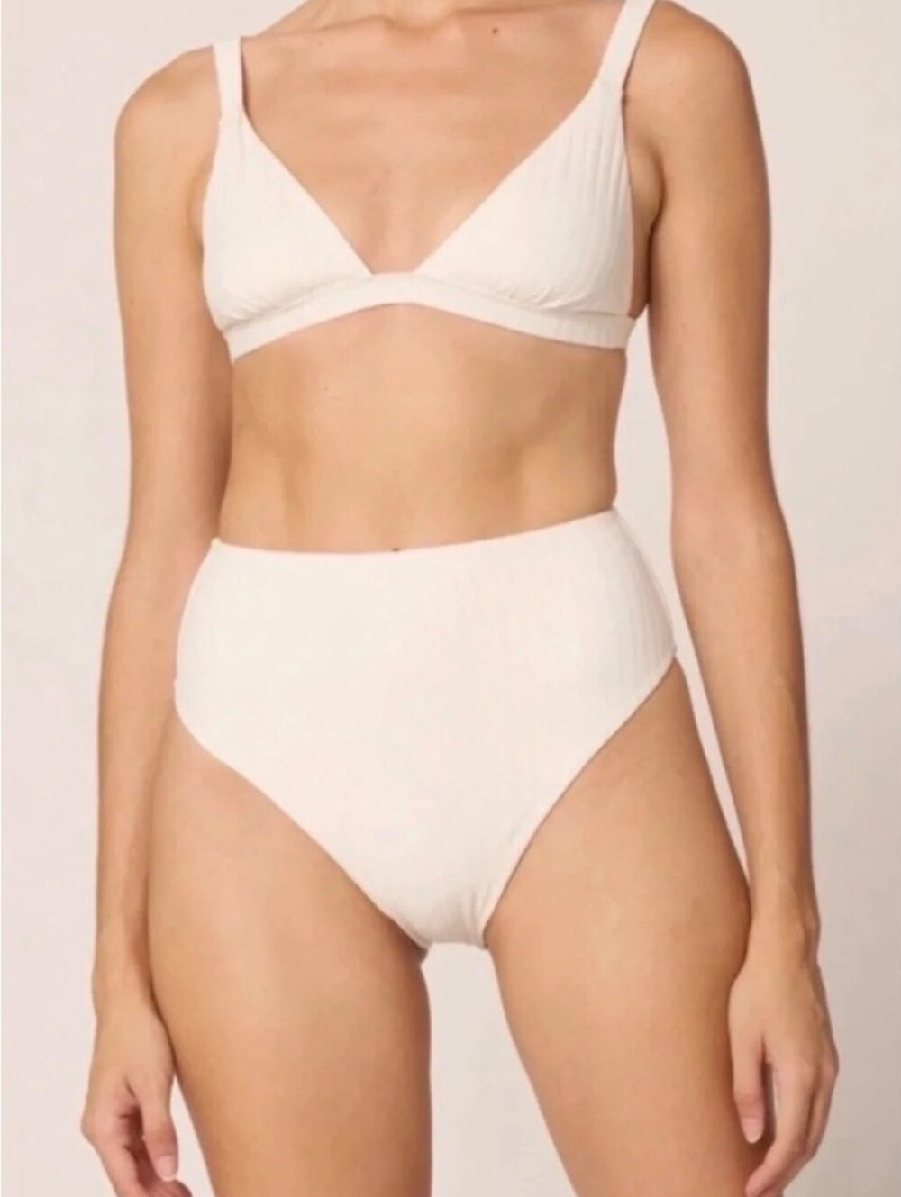 Cleobella Ribbed High-Waist Cream/White Bikini Set